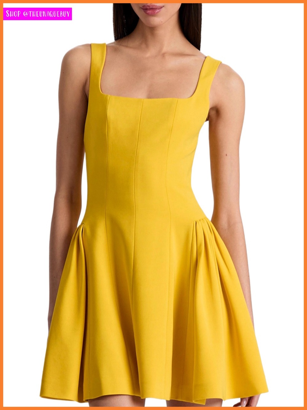 Alice + Olivia Vera Yellow Pleated Godet Sleeveless Mini Dress